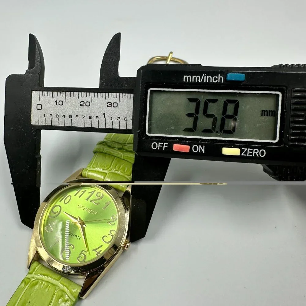 3/$30 Gossip Watch Women Gold Tone Green Leather Band New Battery 9 Inch
